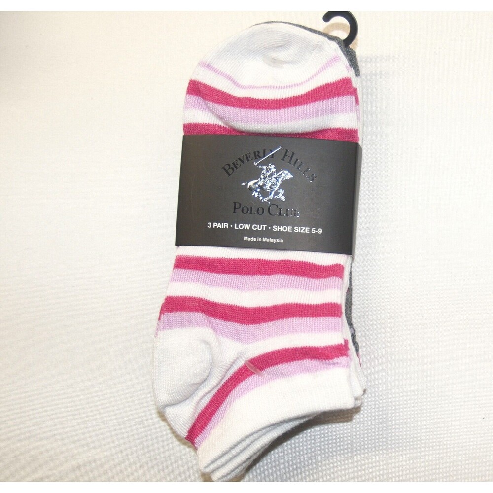 Beverly Hills Polo Club 3 Pair Women's Ankle Socks Pink, white, Purple NEW